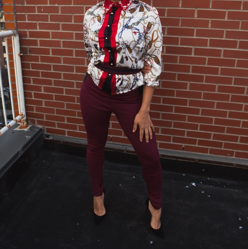 Versace inspired satin bling collared blouse